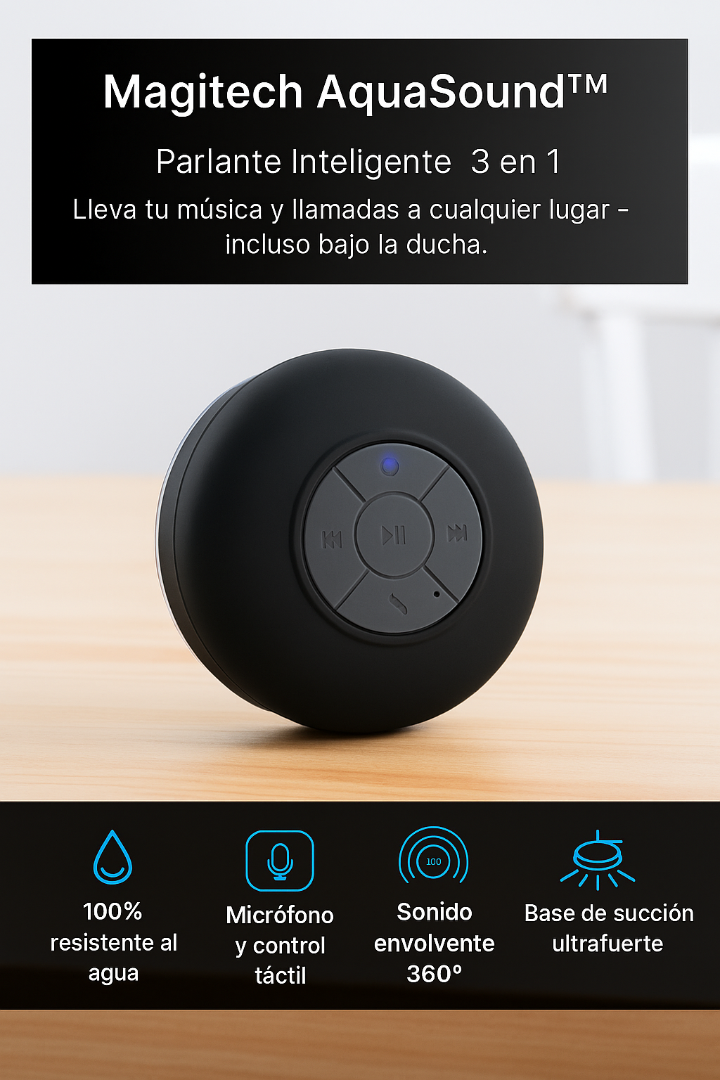 Magitech AquaSound™ - Parlante Bluetooth resistente al agua con micrófono y asistente inteligente